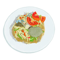  papaya salad vegetable salad on a white plate Somtam Thai Blue Crab Salad Decorative pictures, printed pictures, vacation, summer, festivals Poster Summer