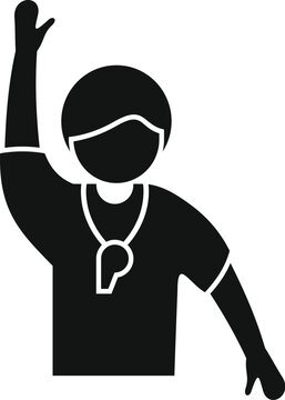 recommend clip art: Black and white vector icon of a referee with a whistle gesturing a call
