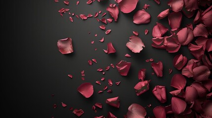 scattered rose petals on black background love and romance wedding invitation card template luxurious floral texture photo