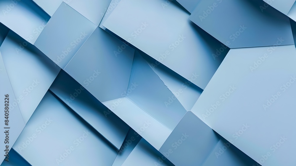 Poster minimalist geometric abstract background in shades of light blue with simple cubic and angular