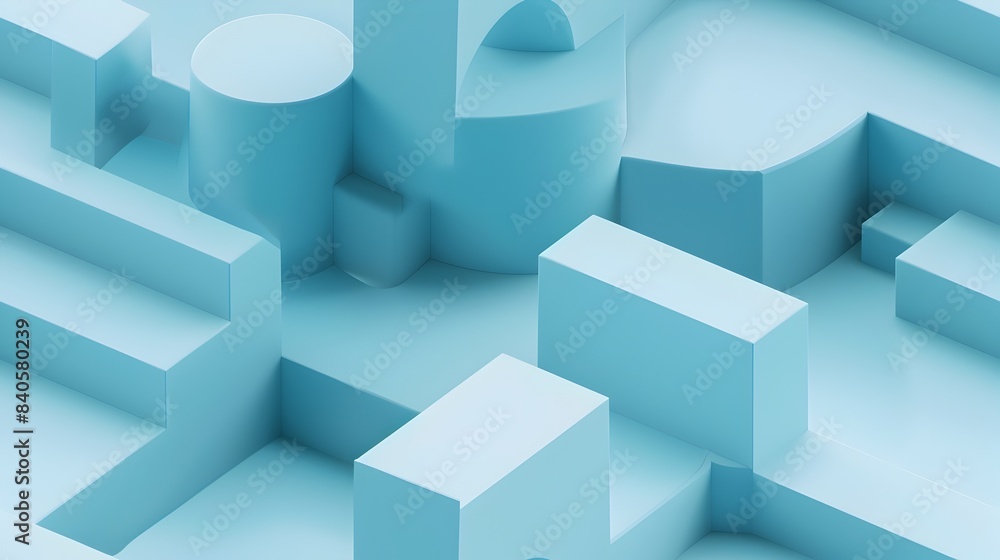 Poster geometric minimalist shapes in soft blue tones for modern architectural and design concepts