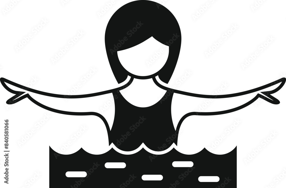 Poster black and white vector of a woman with open arms swimming in a pool, depicting water activity