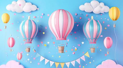 Obraz premium Pattern with balloons background with balloons pattern with balloons and flowers in vector birthday balloon party celebration illustration holiday card decoration fun design gift colorful air pink sky