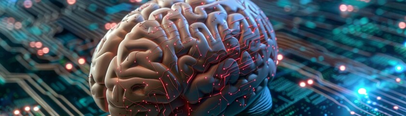 Fototapeta premium 38 of human brain with artificial intelligence circuit details