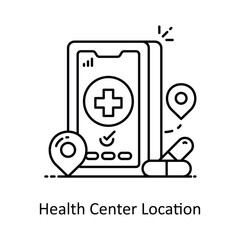 Health Center Location vector outline icon style illustration. Symbol on White background EPS 10 File