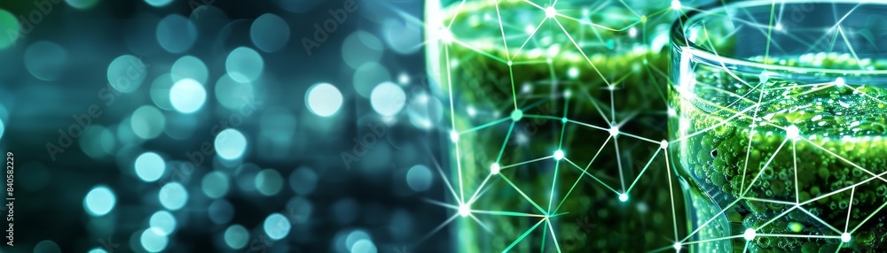 Poster abstract green glass with bokeh and geometric network background