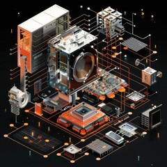 41 Conceptual quantum computing technology components 3D illustration