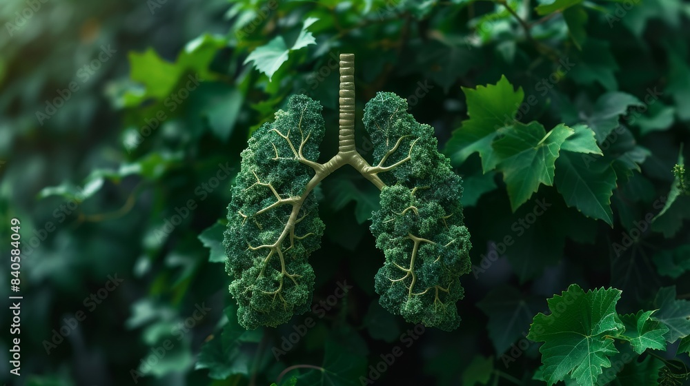 Poster Bush of green vegetation in the shape of human lungs