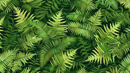 seamless pattern with lush green fern leaves on natural background digital illustration