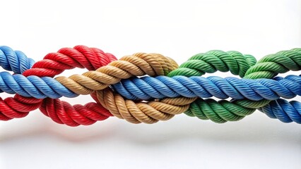 Rope with three different colored strands tied together, rope, strands, colors, tied, together, unique, diversity, connected