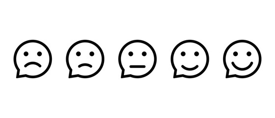 Customer feedback emoji icon on speech bubbles. Consumer review emoticon concept
