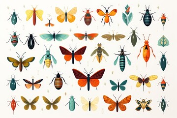 Pheromones flat design top view insects cartoon drawing colored pastel