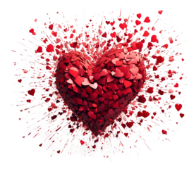 Set of heart explosion isolated on transparent background - Generative AI