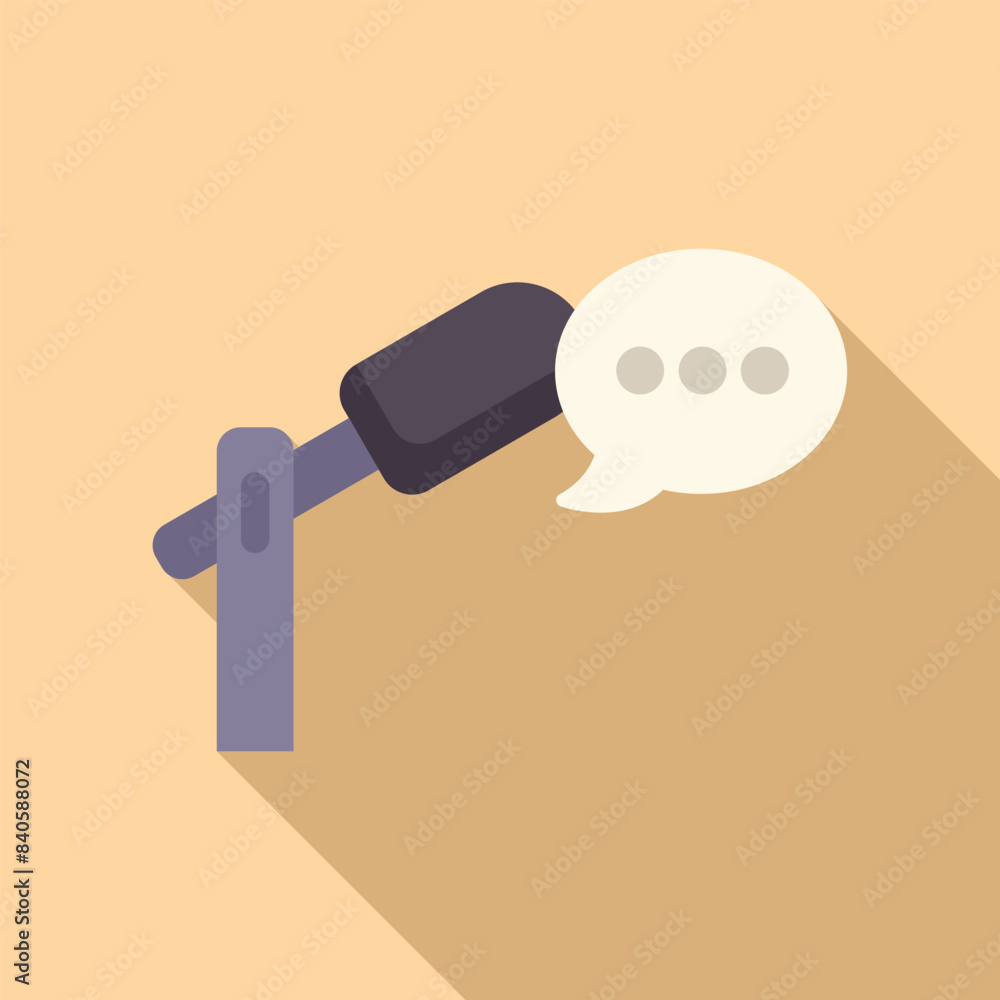 Poster flat design vector of a microphone at a stand with a caption bubble, symbolizing communication
