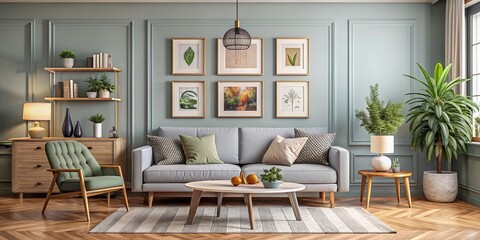 Living room wall poster and frame mockup adding personality and charm to a beautifully designed space, living room, wall, poster, frame, mockup, personality, charm, design, decor