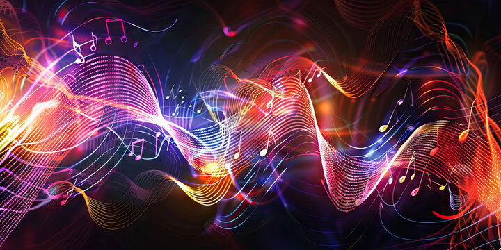 Abstract Soundwaves: Colorful Music Notes Forming Abstract Soundwave Patterns.