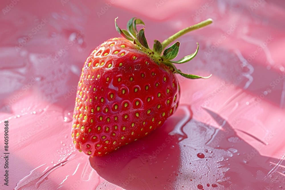 Wall mural Juicy strawberry, wet pink surface - Wall murals