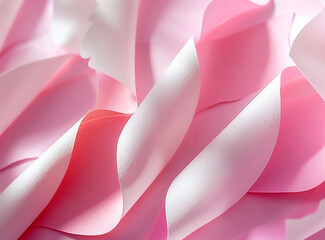 Abstract background with pink and white curved paper in the shape of tulip petals