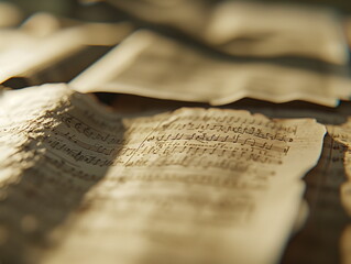 A close-up of an ancient manuscript, with the text in Greek script visible on aged parchment pages, bathed in soft sunlight. The background is blurred 