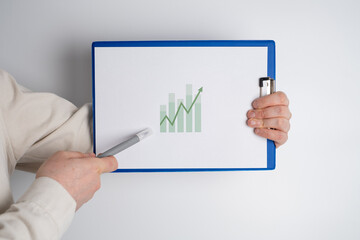 Financial graphs, statistics diagram and data. Annual presentation, infographic. Economic report, accounting. Growth analysis, business success. Analytics and management. Investments and technology