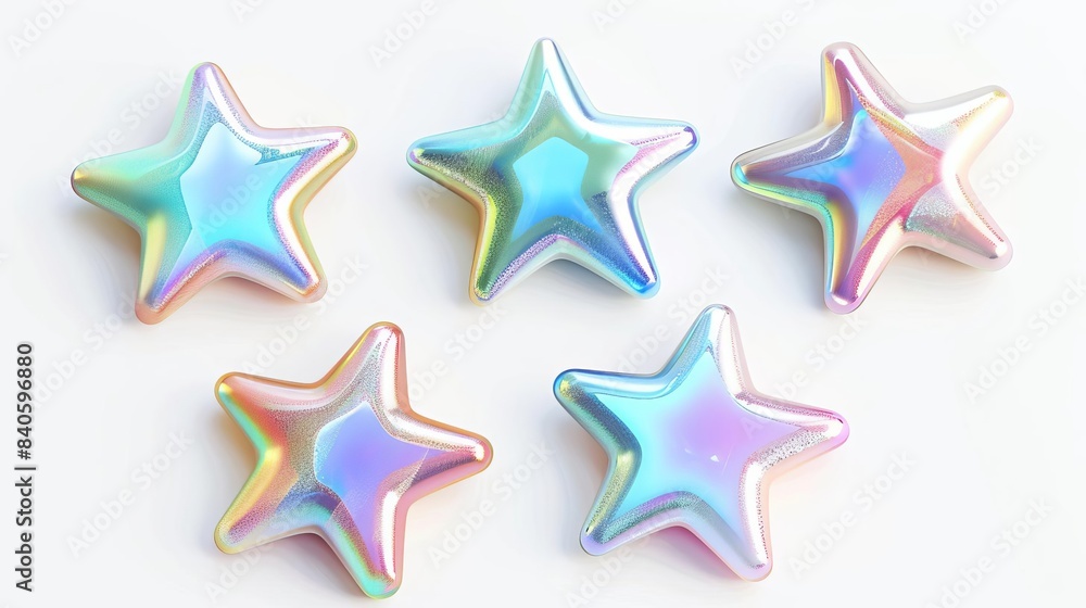 Aufkleber set of holographic star shapes with unique color gradients shimmering iridescent stars isolated on w