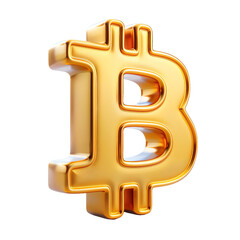 Golden Bitcoin symbol. High-quality 3D rendering of cryptocurrency logo isolated on white background. Ideal for financial and digital content.