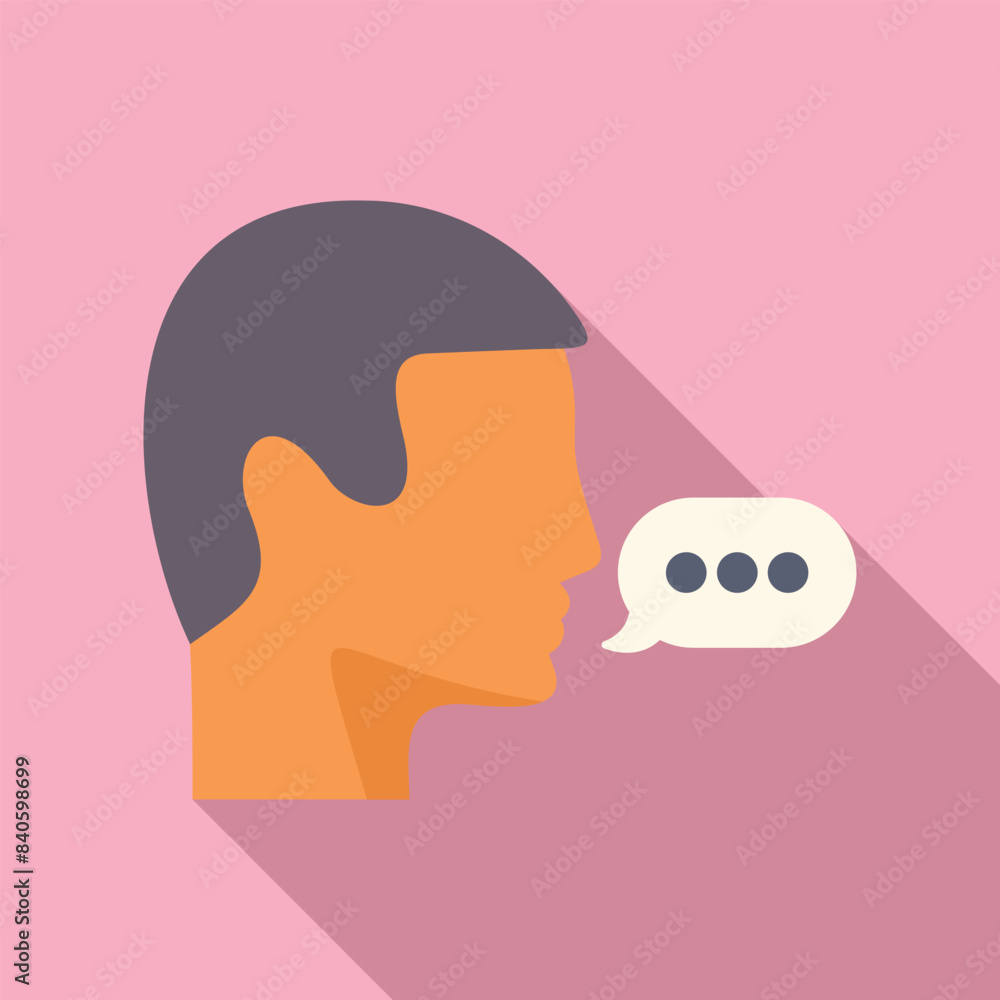 Poster flat design vector of a person's side view with a chat bubble on a pink background