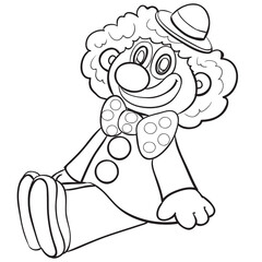 sitting clown in wig and hat