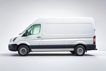 Clean white delivery van mockup with large space for design on empty background, transportation, logistics, cargo carrier