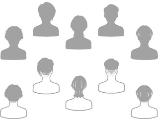 シルエット男性前後向き　シンプルアイコンセット　グレー