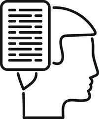 Conceptual line art of a person's profile with a document superimposed, symbolizing information processing