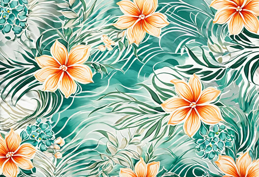 Digital print floral allover pattern hand drawn paint flowers bunch design blur wave effect creative style jall smooth mixing art for saree suit kurti parda chader cover paper rug fabric home decore. 