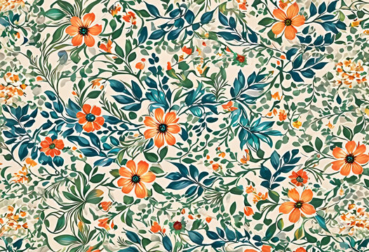 Digital print floral allover pattern hand drawn paint flowers bunch design blur wave effect creative style jall smooth mixing art for saree suit kurti parda chader cover paper rug fabric home decore. 