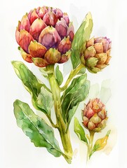 Obraz premium Vibrant watercolor painting of Artichoke with splashes of color adding a dynamic and artistic feel