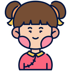Asian Girl Filled Line Icon