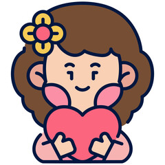 Girl With Love Filled Line Icon