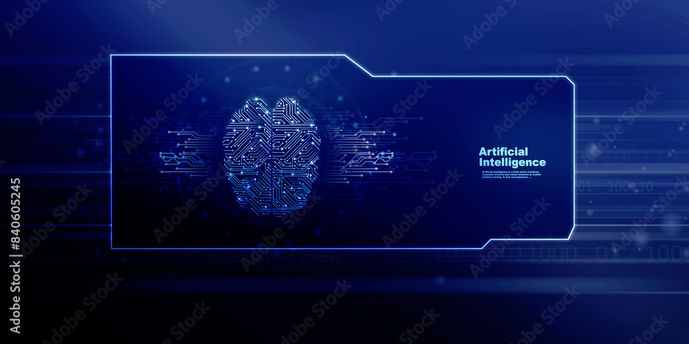 Aufkleber 2d illustration concept of thinking, background with brain, abstract artificial intelligence. techno