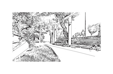 Fototapeta premium Print Building view with landmark of Santander is the city in Spain. Hand drawn sketch illustration in vector.