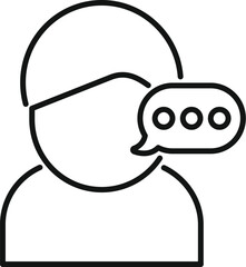 Linear icon depicting a person with a headset and speech bubble, symbolizing customer support