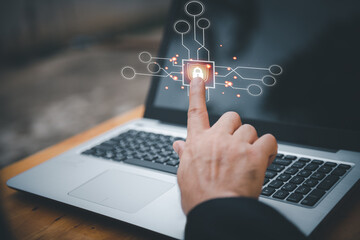 Cyber Protection Data Security Internet Privacy, Internet and technology concept on virtual screen. Man touching on lock icon.