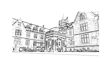 Obraz premium Print Building view with landmark of Santander is the city in Spain. Hand drawn sketch illustration in vector.