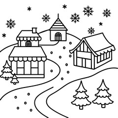 Christmas a charming countryside scene line art vector