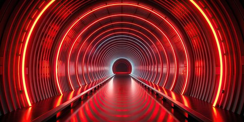 Red and black tunnel with red light at the end. Looped animation, abstract, tunnel, abstract background, dark, mysterious, eerie, futuristic, motion, loop, red glow, illumination