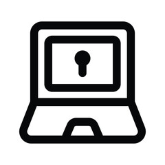 Keyhole inside laptop denoting icon of secure laptop, computer security