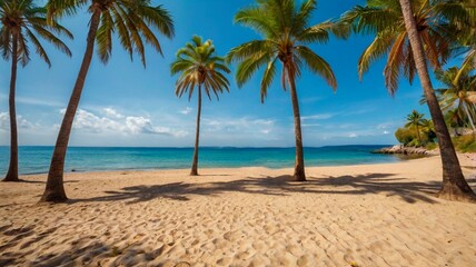 Obraz premium beach with palm trees, ocean coast, sunny day