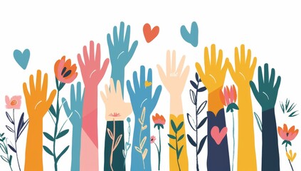 Unity and Support: Colorful Hands Reaching Towards Each Other

