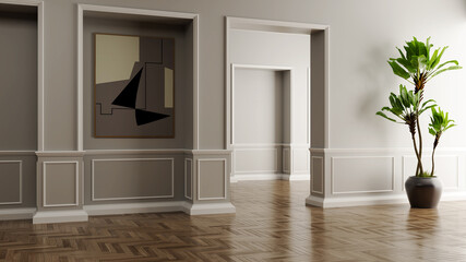 Large luxury modern bright interiors Living room mockup illustration 3D rendering image