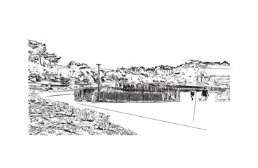 Print Building view with landmark of Santander is the city in Spain. Hand drawn sketch illustration in vector.