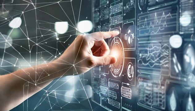 vulnerability management, businessman trying to find schemes on virtual screen with flowchart, business process control and monitoring concept, analysis processes for the setting of strategies, AI
 - Powered by Adobe