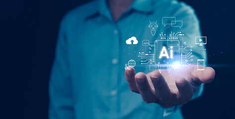Ai technology, Artificial Intelligence. man using technology smart robot AI, artificial...
